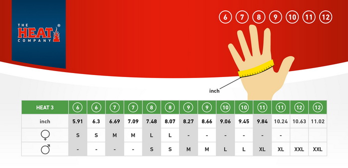 Heat 3 Smart Glove Imperial Sizing Chart