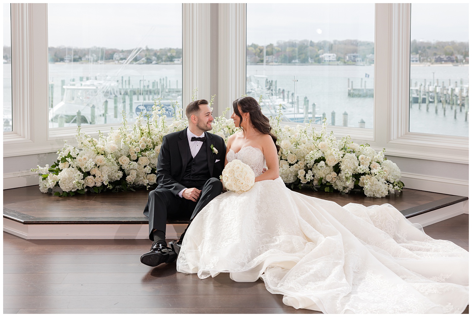 bride and groom looking at each other
