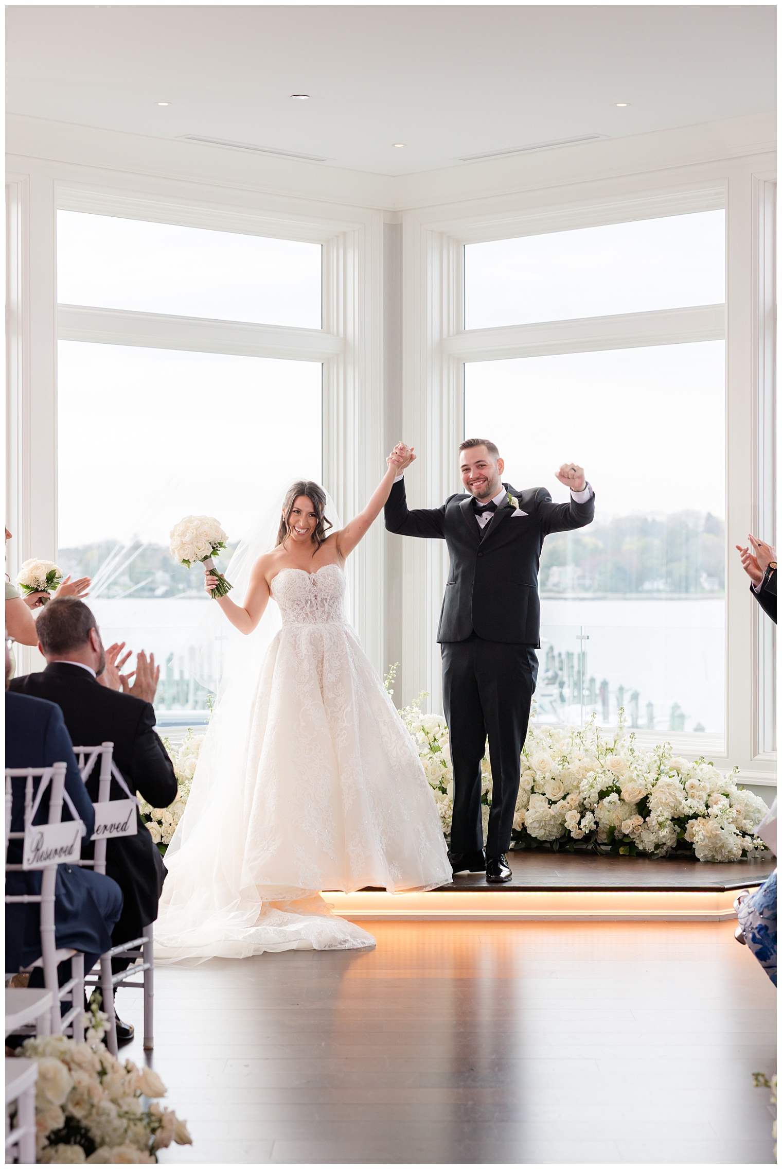 bride and groom celebrating