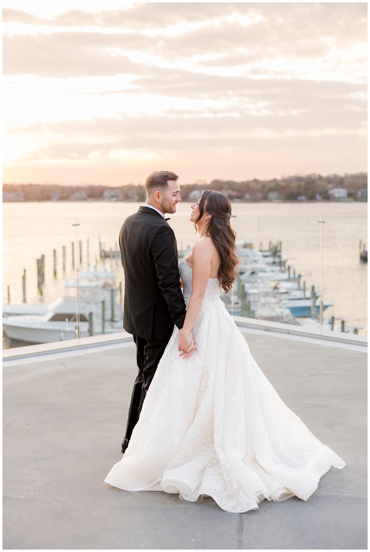 bride and groom looking at each other