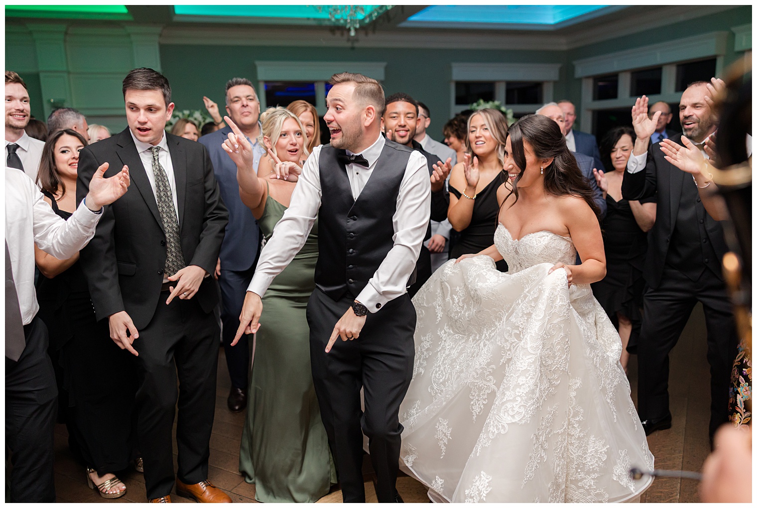 bride and groom dancing
