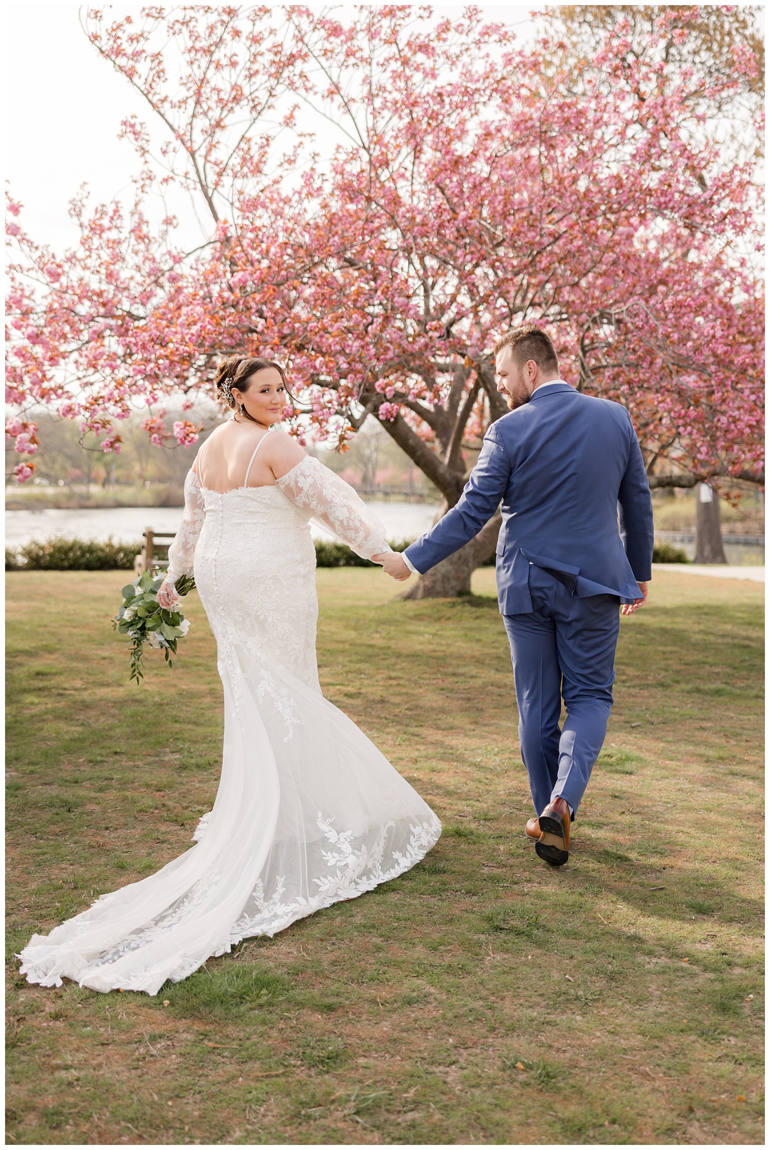 bride and groom walking