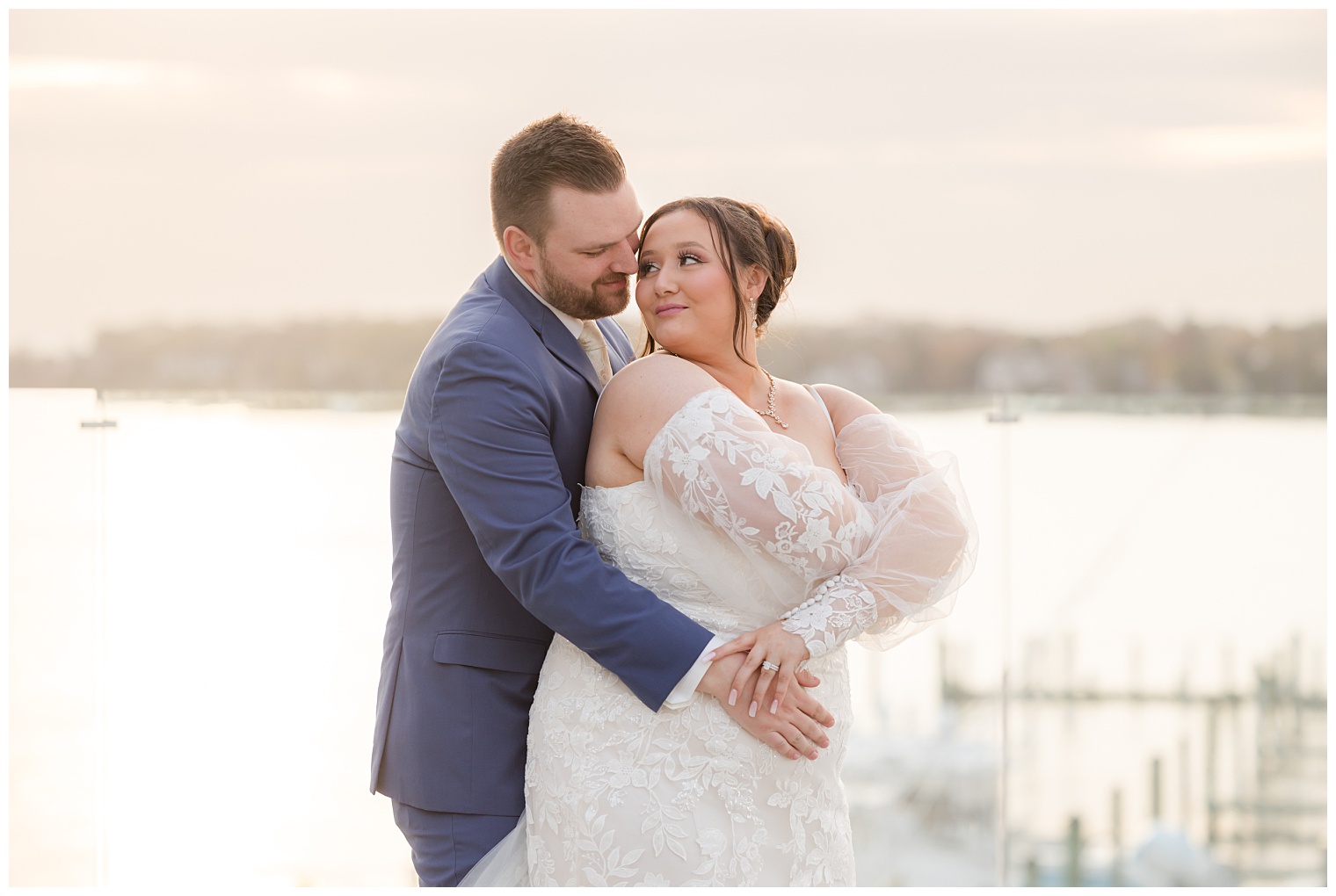 bride and groom hugging each other