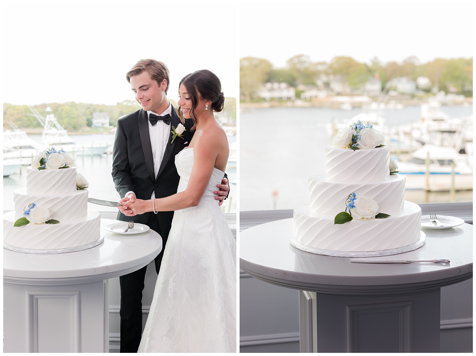 bride and groom cutting the cake