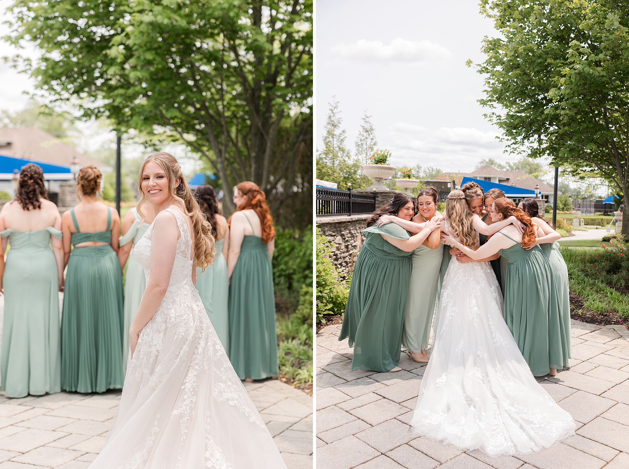 Bride first look with bridesmaids