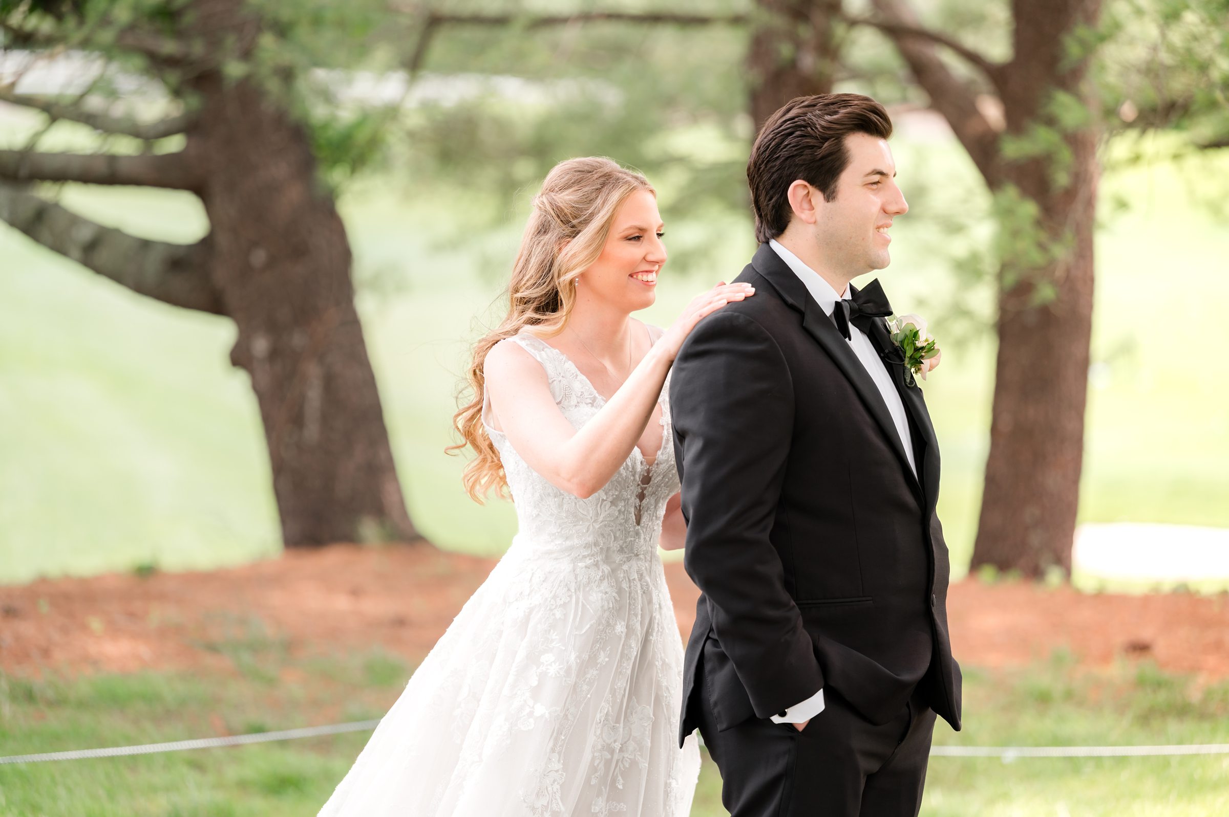 Bride first look with groom